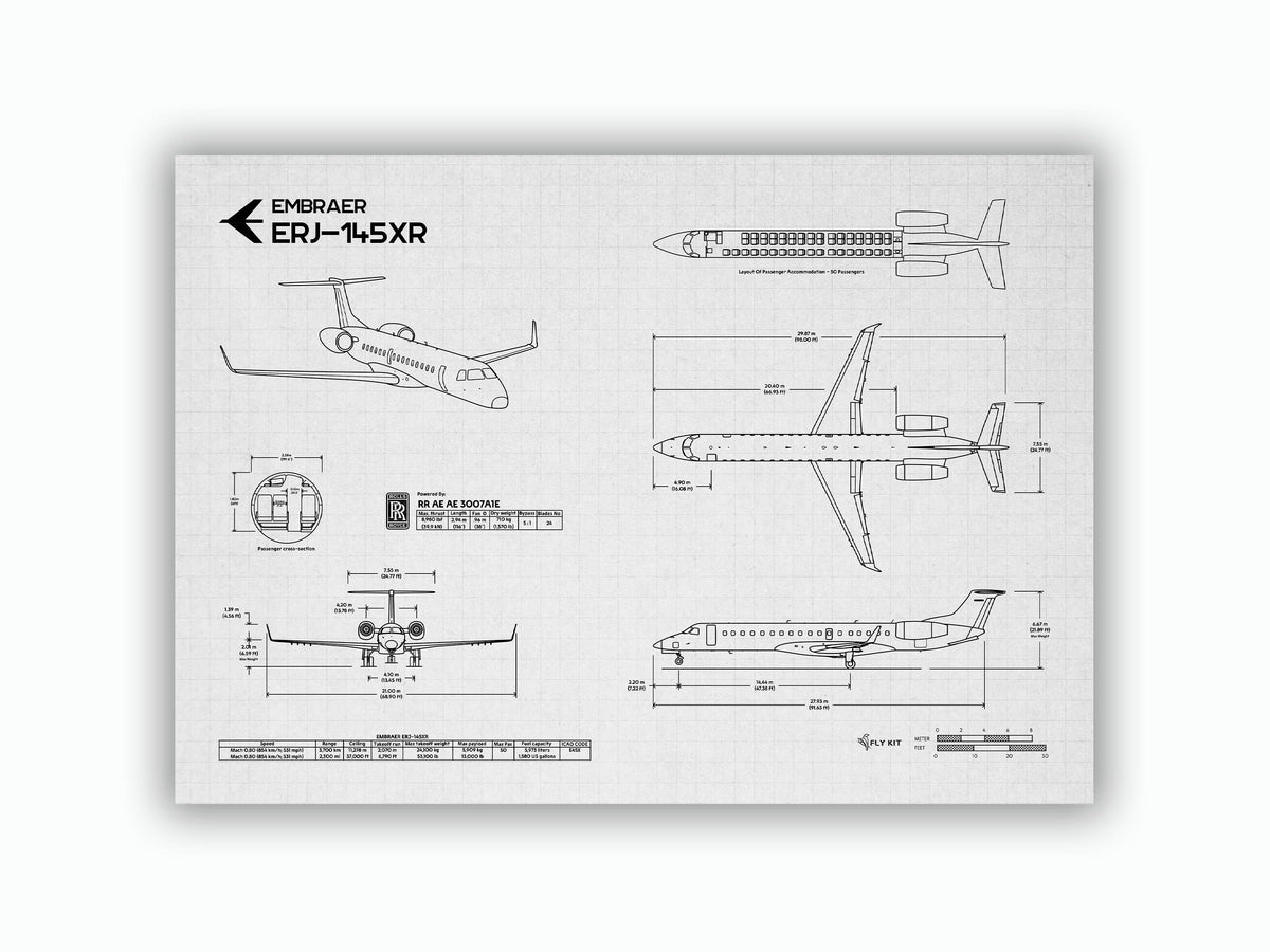 Embraer ERJ-145XR Landscape Blueprint Poster