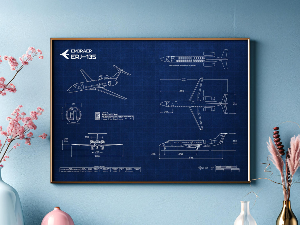 Embraer ERJ-135 Landscape Blueprint Poster