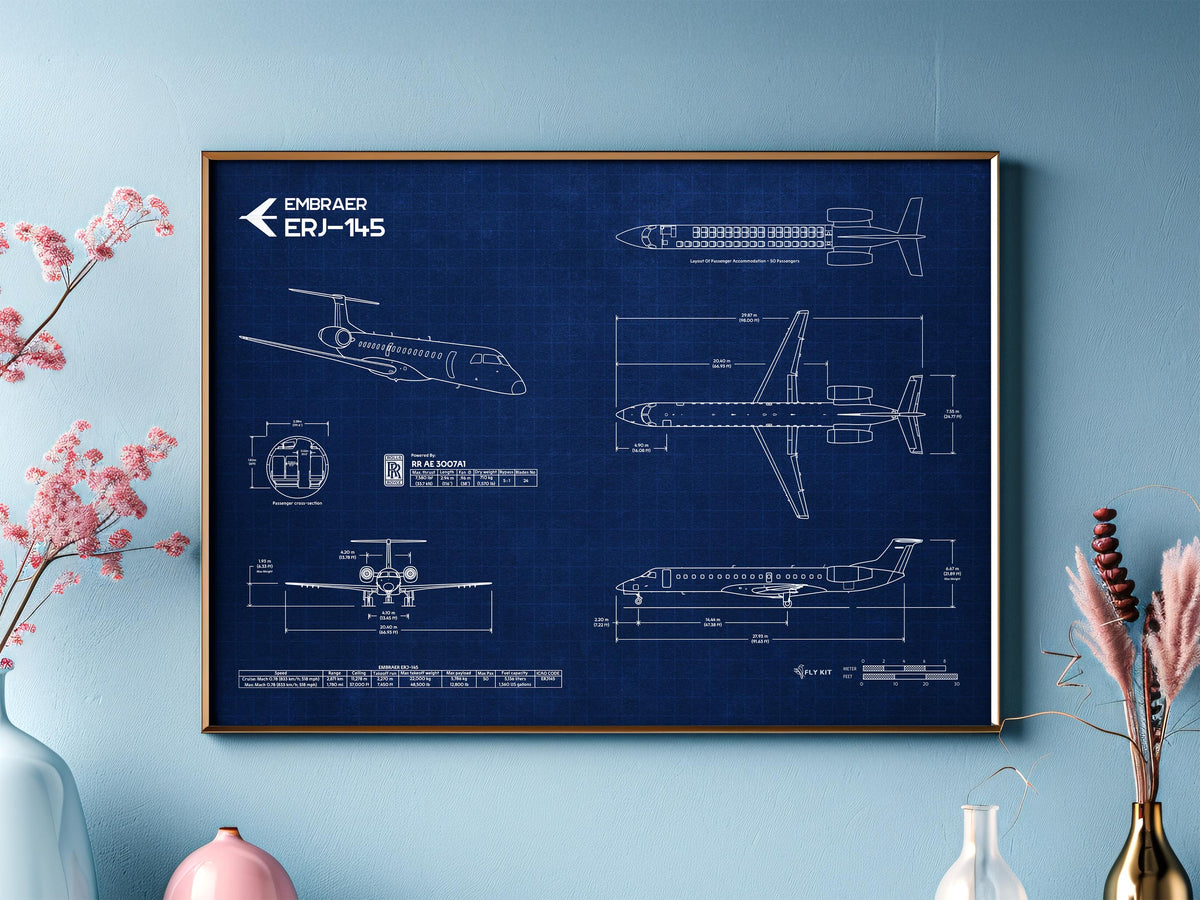 Embraer ERJ-145 Landscape Blueprint Poster