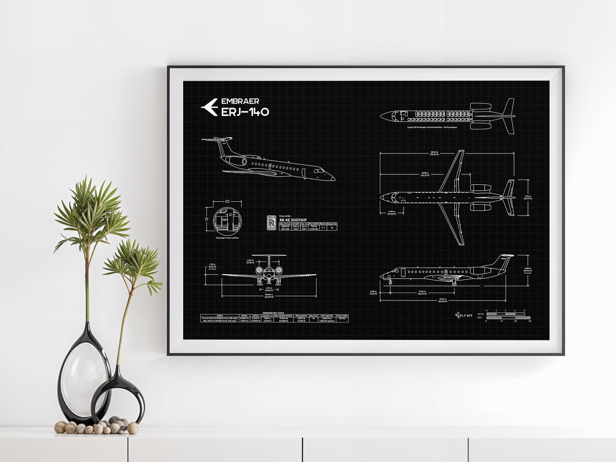 Embraer ERJ-140 Landscape Blueprint Poster