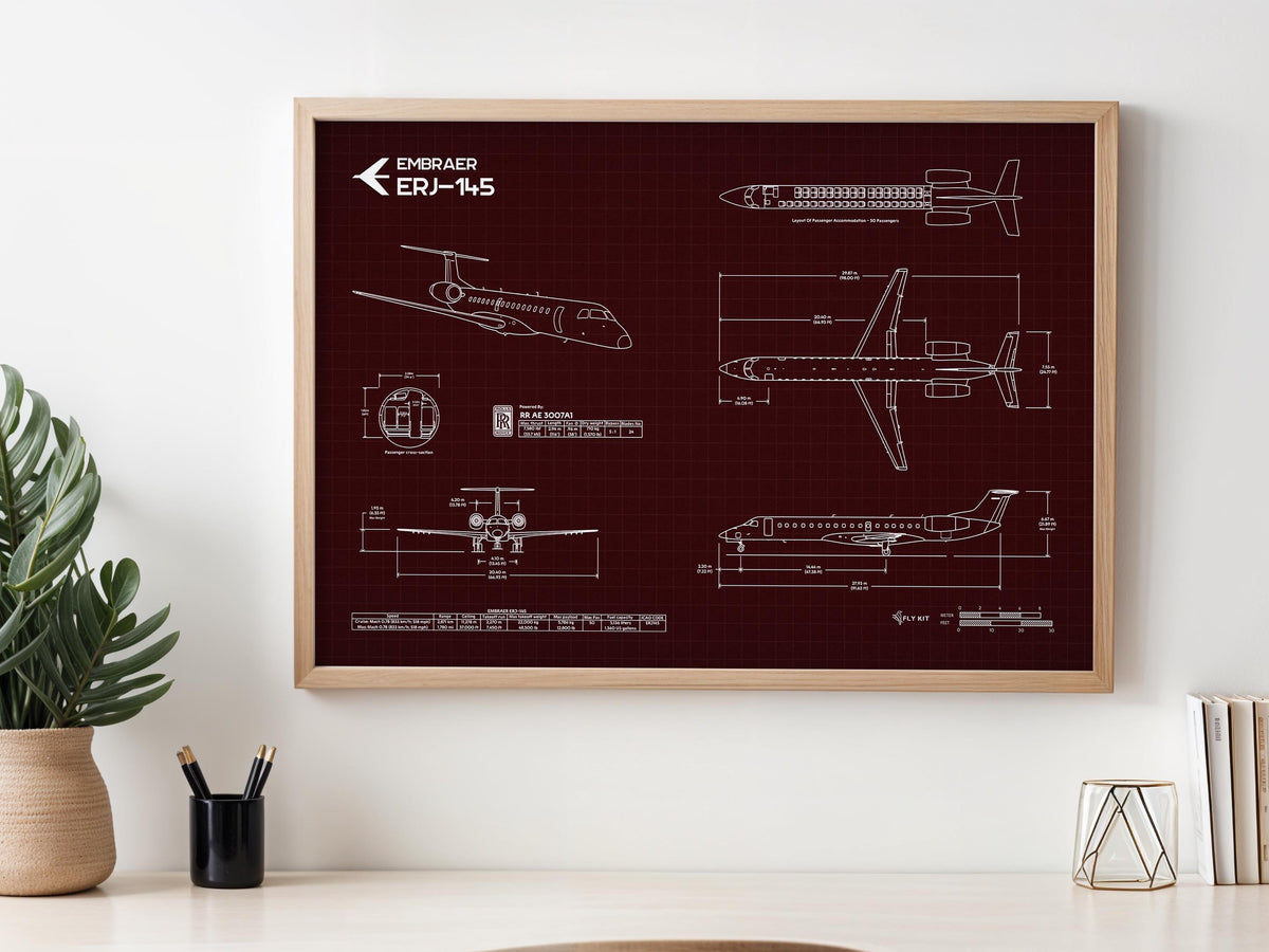 Embraer ERJ-145 Landscape Blueprint Poster
