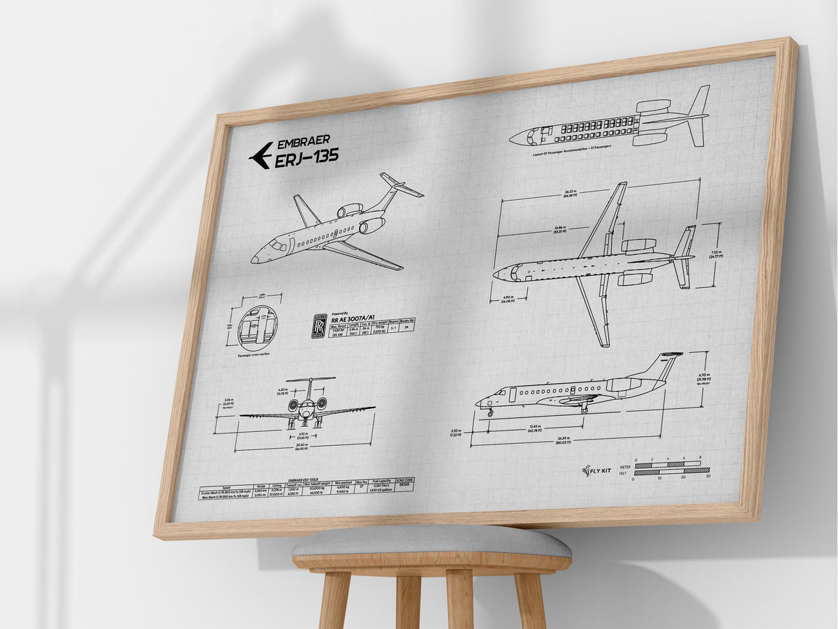 Embraer ERJ-135 Landscape Blueprint Poster