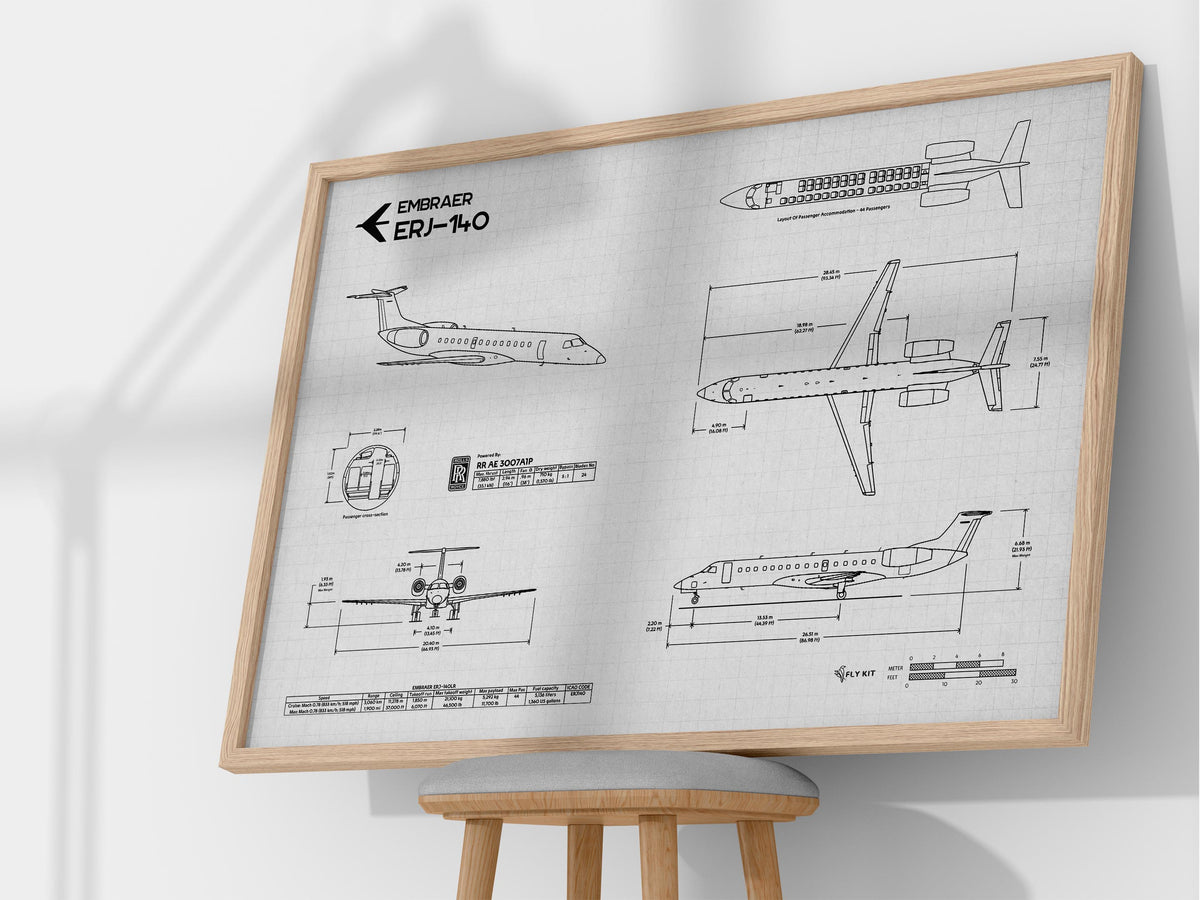 Embraer ERJ-140 Landscape Blueprint Poster