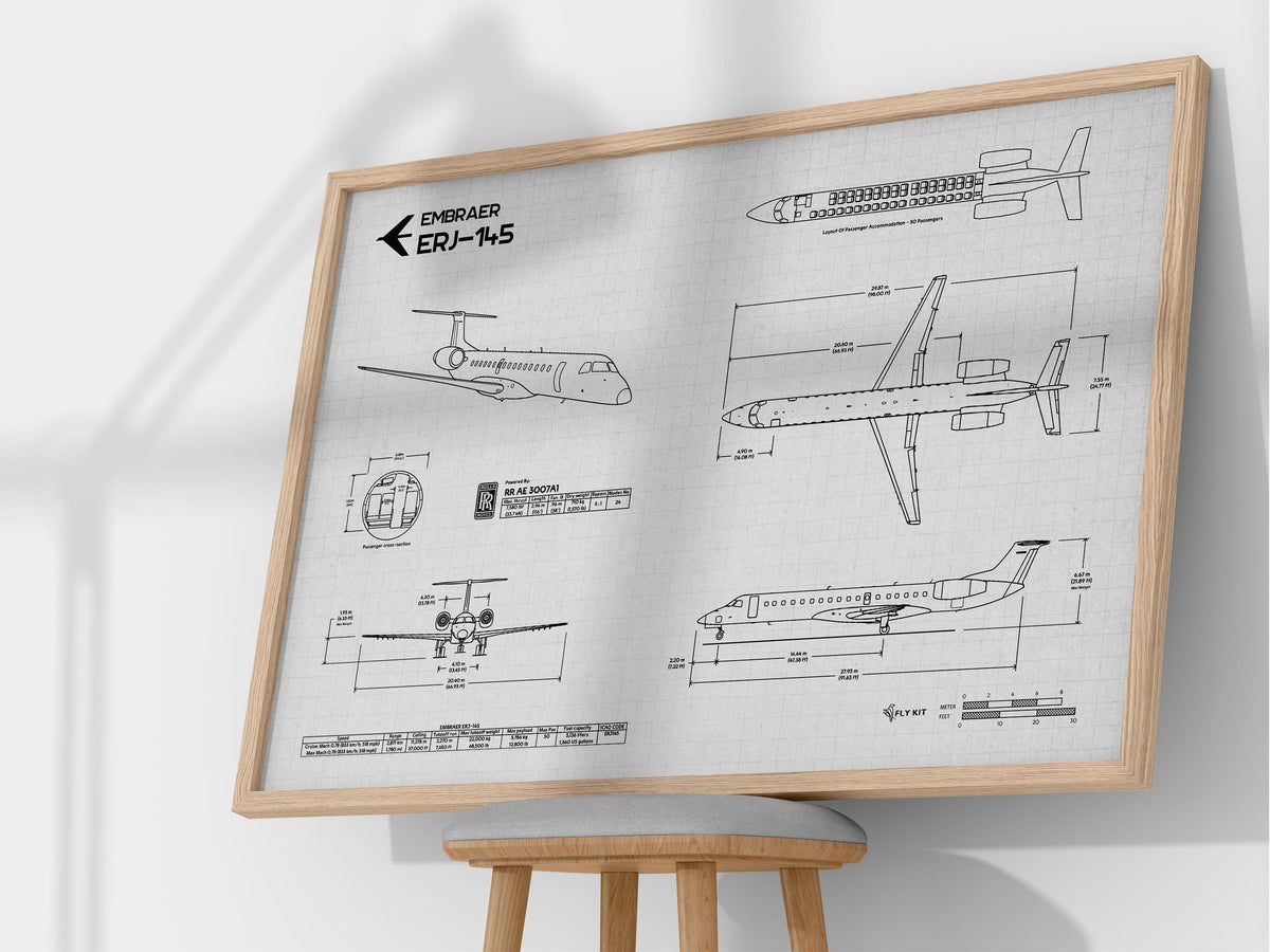Embraer ERJ-145 Landscape Blueprint Poster