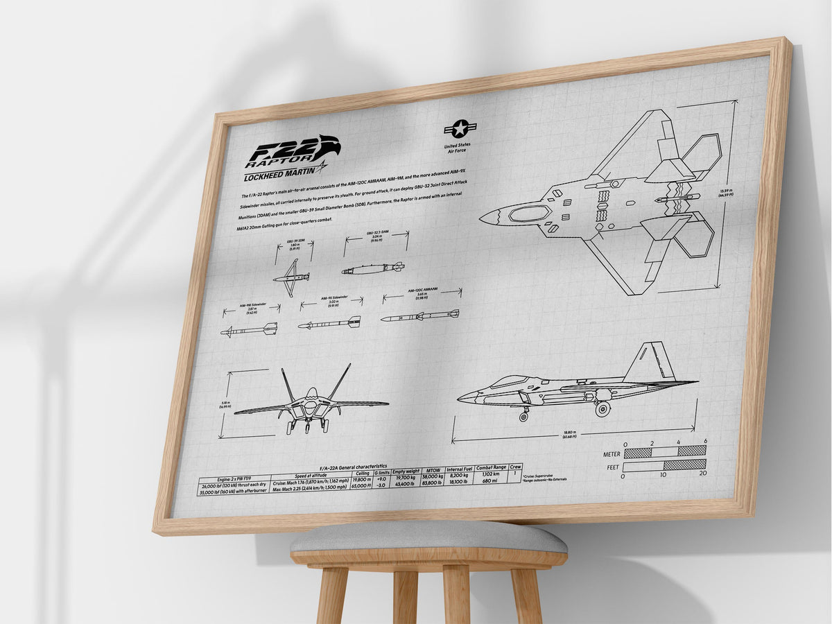Lockheed Martin F/A-22 Raptor Landscape Blueprint Poster
