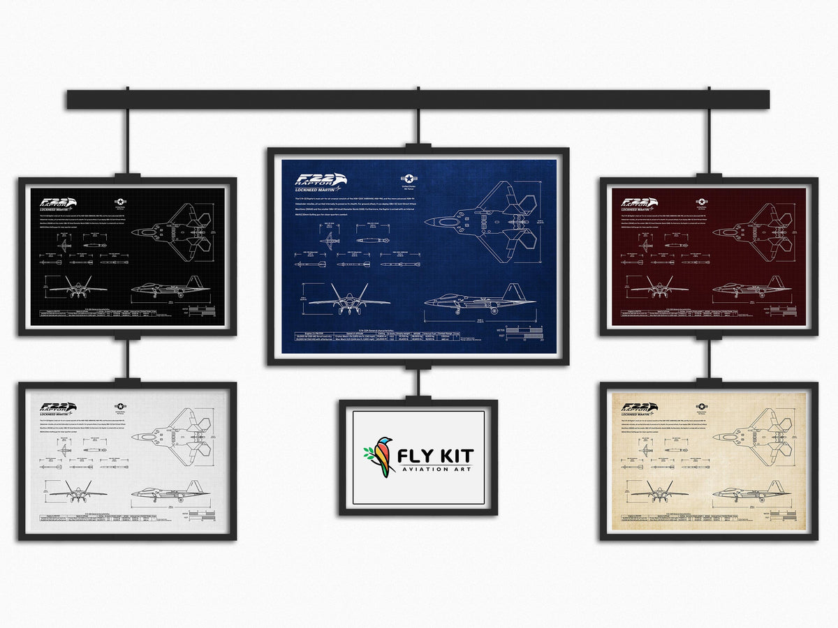 Lockheed Martin F/A-22 Raptor Landscape Blueprint Poster