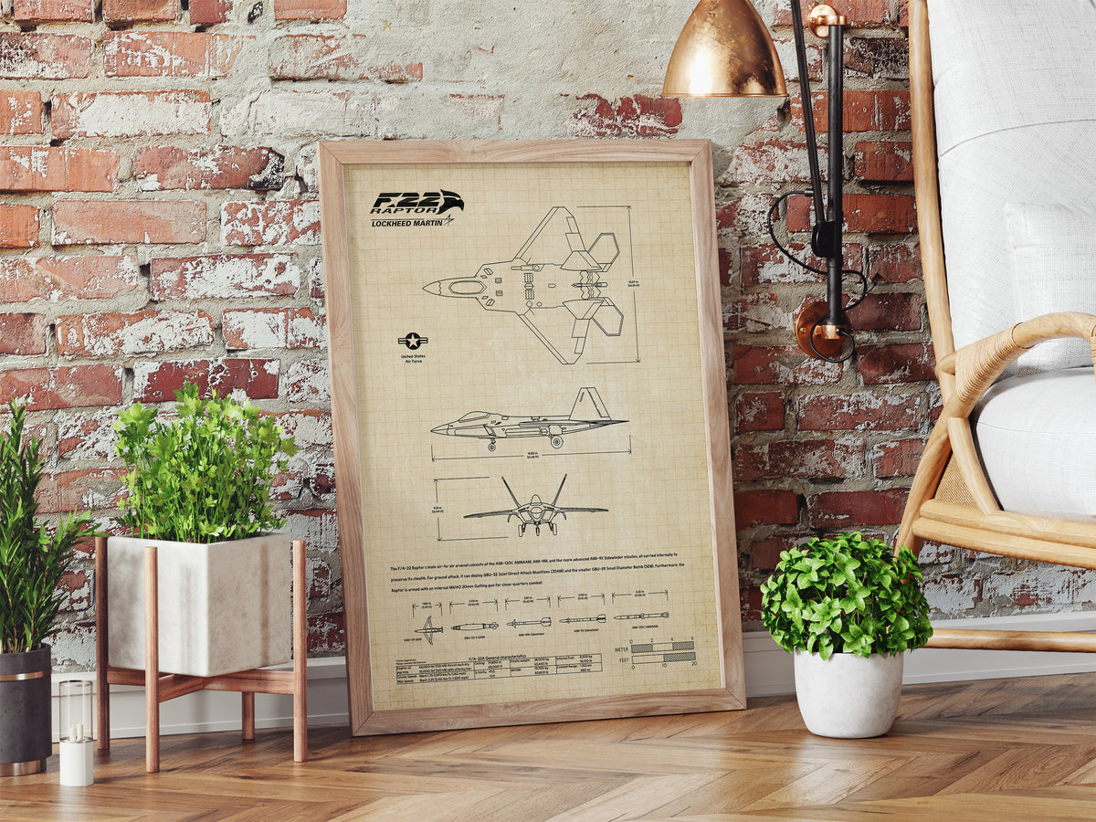 Lockheed Martin F/A-22 Raptor Portrait Blueprint Poster