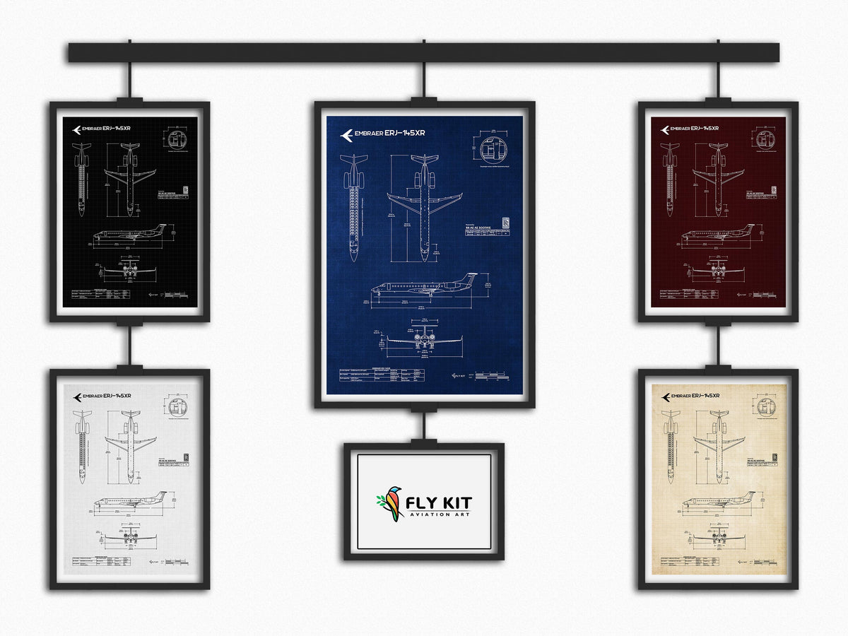 Embraer ERJ-145XR Portrait Blueprint Poster
