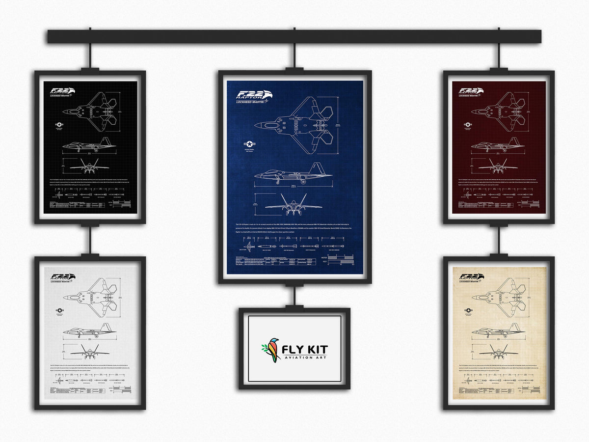Lockheed Martin F/A-22 Raptor Portrait Blueprint Poster