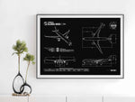 Airbus A350-900 Landscape Blueprint Poster by FlyKit showing detailed aircraft technical drawings in black and white