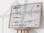 Airbus A350-900 Landscape Blueprint Poster by FlyKit showing detailed aircraft design and dimensions