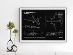 FlyKit Airbus A330-800 Landscape Blueprint Poster with detailed aircraft technical drawings in black and white