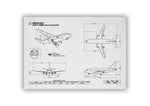 Boeing B737-100 Landscape Blueprint Poster showing detailed technical drawings and dimensions