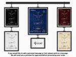 Boeing B737-700 Portrait Blueprint Poster by FlyKit in multiple color variations displayed on a wall