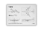 Boeing B747-8 Landscape Blueprint Poster showing detailed technical airplane views by FlyKit
