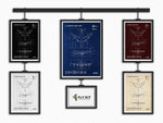 Boeing B747-SP Portrait Blueprint Poster by FlyKit showing aircraft technical schematic in multiple colors