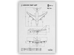 Boeing B747-SP Portrait Blueprint Poster showing detailed aircraft dimensions and views by FlyKit