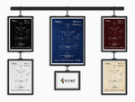 Boeing B757-200F Portrait Blueprint Poster by FlyKit in multiple colors shown in a display