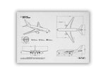 FlyKit Boeing B767-200 Landscape Blueprint Poster displaying detailed aircraft technical drawings in black and white