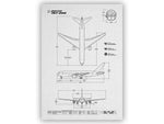FlyKit Boeing B767-200 Portrait Blueprint Poster showing top side, side, and front aircraft views