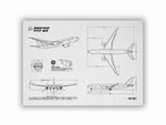 FlyKit Boeing B777-8 Landscape Blueprint Poster showing detailed technical aircraft design views
