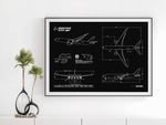 FlyKit Boeing B777-8F Landscape Blueprint Poster with technical aircraft drawings in black and white