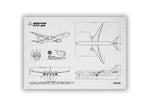 FlyKit Boeing B777-9 Landscape Blueprint Poster showing detailed aircraft design and dimensions