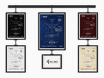 Boeing B787-8 Portrait Blueprint Poster by FlyKit in five color variations displayed hanging on wall