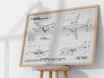 Boeing B737-500 Landscape Blueprint Poster by FlyKit showing detailed airplane technical drawings in landscape orientation