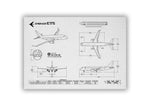 Embraer E175 Landscape Blueprint Poster by FlyKit showing detailed aircraft dimensions and design