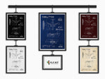Airbus A220-100 Portrait Blueprint Poster collection by FlyKit in multiple colors displayed on a wall