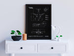 Airbus A310F Portrait Blueprint Poster by FlyKit displayed on white table with modern decor