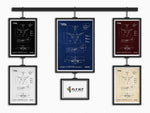 Airbus A310F Portrait Blueprint Poster collection by FlyKit showing detailed aircraft design in various color backgrounds
