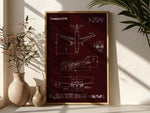 Airbus A318 Portrait Blueprint Poster by FlyKit showing detailed technical aircraft drawings on dark background