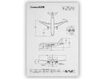 Airbus A318 Portrait Blueprint Poster by FlyKit showing detailed aircraft technical drawings and measurements