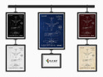 Airbus A320 Portrait Blueprint Poster by FlyKit showing technical airplane design in five color options