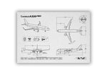 FlyKit Airbus A320neo Landscape Blueprint Poster showing detailed aircraft technical drawings and dimensions