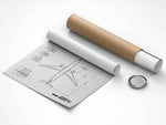 Airbus A330-300 Portrait Blueprint Poster unrolled next to a protective mailing tube by FlyKit