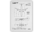Airbus A340-300 Portrait Blueprint Poster by FlyKit showing detailed aircraft dimensions and views