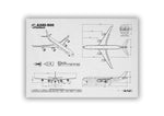 Airbus A340-500 Landscape Blueprint Poster showing detailed aircraft technical drawing by FlyKit