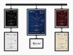Airbus A350-1000F Portrait Blueprint Poster by FlyKit showing detailed aircraft design in multiple color variations