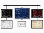 FlyKit Boeing B737-200 Landscape Blueprint Poster collection showcasing detailed aircraft design prints in multiple color styles