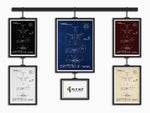Boeing B737-300 Portrait Blueprint Poster set by FlyKit in various colors showing detailed aircraft design