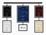 FlyKit Boeing B767-300 Portrait Blueprint Poster set in five colors framed and hanging on display