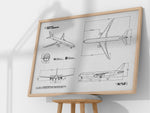 Boeing B767-400 Landscape Blueprint Poster by FlyKit showing detailed aircraft design in black and white