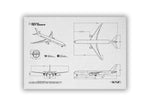 FlyKit Boeing B767-400 Landscape Blueprint Poster showing detailed aircraft technical drawings and dimensions