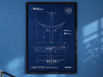 FlyKit Boeing B767-400 Portrait Blueprint Poster with detailed aircraft technical drawings on blue background