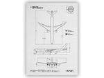 FlyKit Boeing B767-400 Portrait Blueprint Poster showing detailed aircraft design and measurements in black and white