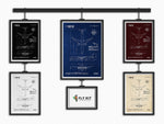 Boeing B787-10 Portrait Blueprint Poster collection by FlyKit with five different color schemes hung on display