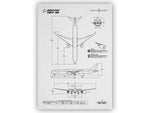 Boeing B787-10 Portrait Blueprint Poster showing detailed technical airplane design by FlyKit